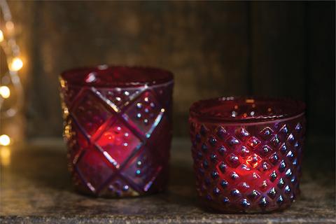 Red Iridescent Votive with Dots - Set of 6