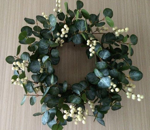White Berry and Eucalyptus Wreath - 20"