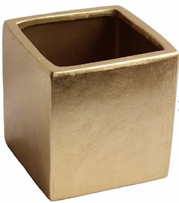 Gold Ceramic Cube Vase - 5" Tall x 5" Wide