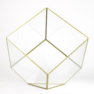Clear Glass Geometric Terrarium w/ Gold Trim - 2pcs per set