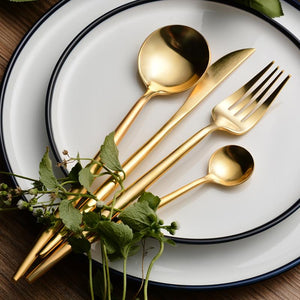 4pcs/set Gold Dinnerware Set Stainless Steel Kitchen Cutlery