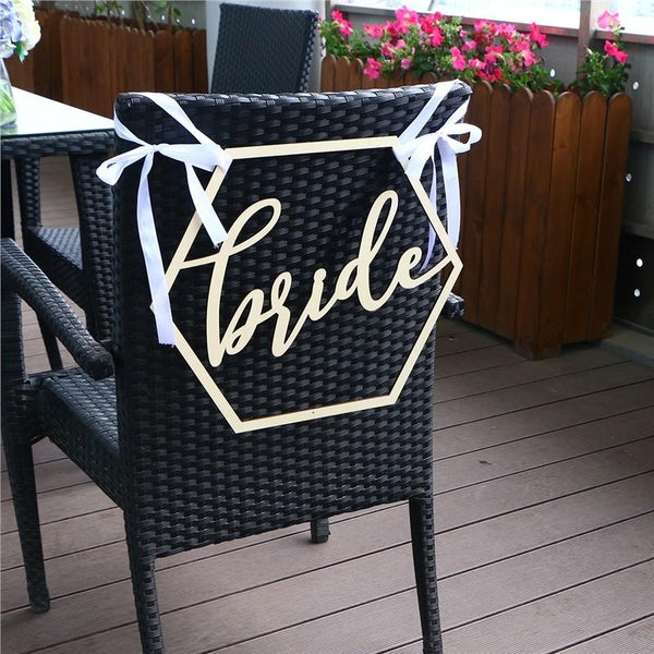 2pcs Wooden Bride Groom Chair Signs