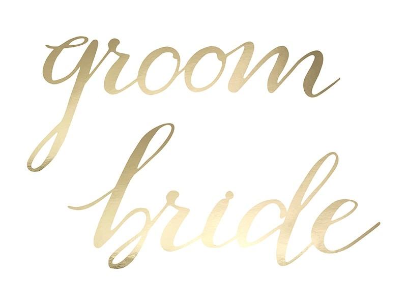 Chair signs Bride Groom, gold 2pc