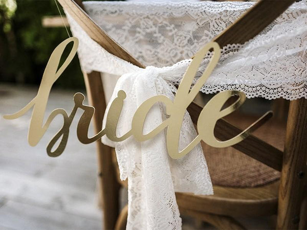 Chair signs Bride Groom, gold 2pc